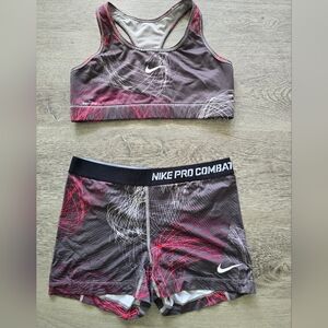 Nike Women's Pro Combat Sports Bra and Shorts Set - Black and Pink. Size Large
